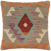 handmade Traditional Pillow Gray Orange Hand-Woven SQUARE 100% WOOL  Hand woven turkish pillow  PILLOW